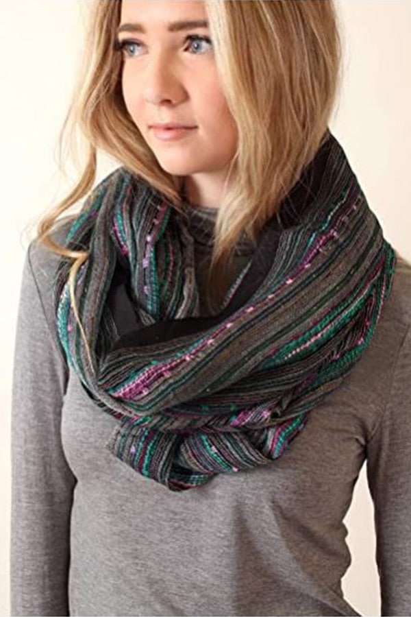 Fashion for fall: The best transition pieces for women over 40 6 Infinity scarf with blue and pink