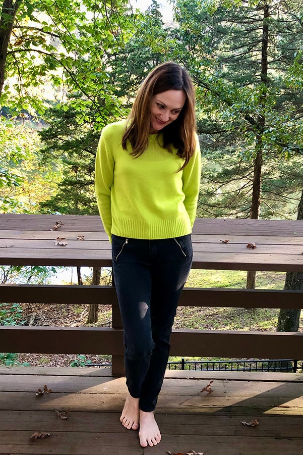 Catherine Brock wearing citrus cashmere sweater from italic