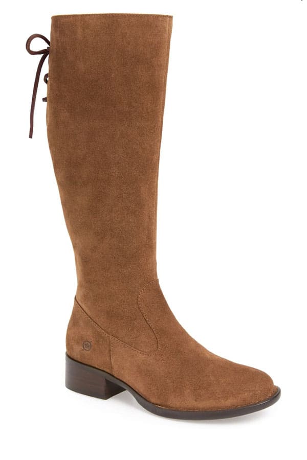 Adjustable calf boot with tie at the back