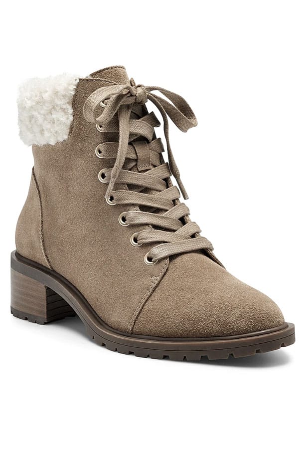 Lace up boot with faux fur collar