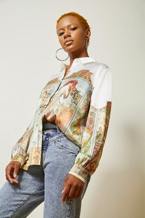 Button down blouse with printed artwork from Forever 21.