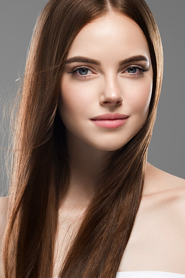 Woman with long, healthy hair.