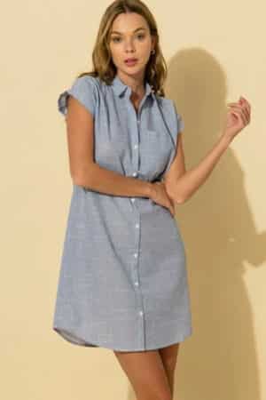 Blue button down shirt dress for summer casual days.