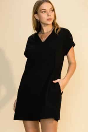 Black t-shirt dress for summer casual days.