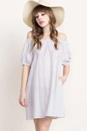 Embroidered, off-shoulder dress.