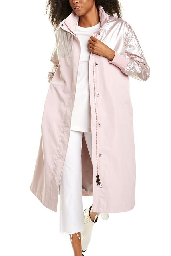 LIght pink raincoat.