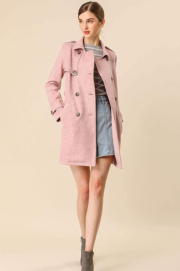 Pink double breasted coat with belt from Amazon.
