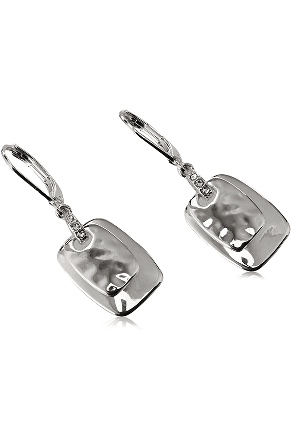 Nine West Classics mallet-struck silver pendant earrings.