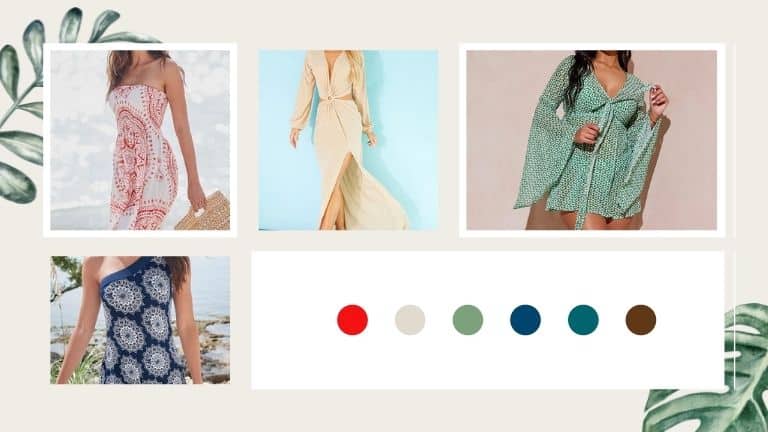 Collage of beach wear garments.