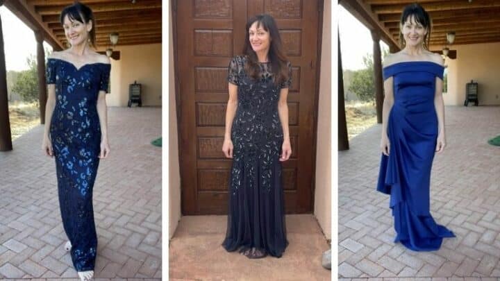 Collage of three formal dresses from Amazon.