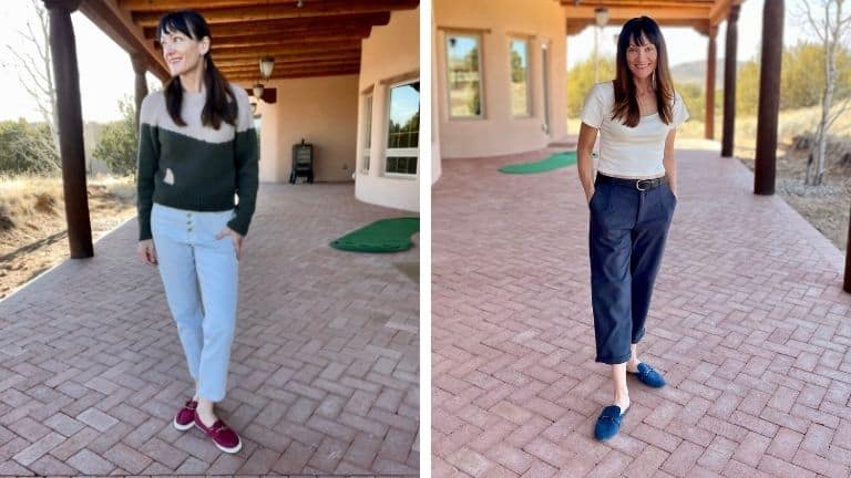 Collage of two outfits from Modern Mom Style Box.