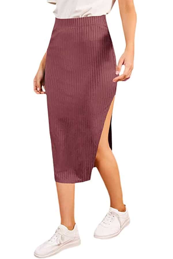 Close-up of knit pencil skirt.