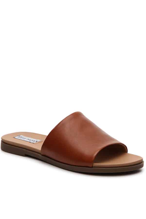 Product shot of leather slide shoe.