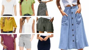 Collage of 10 summer garments that can combine to create 25 summer outfits.