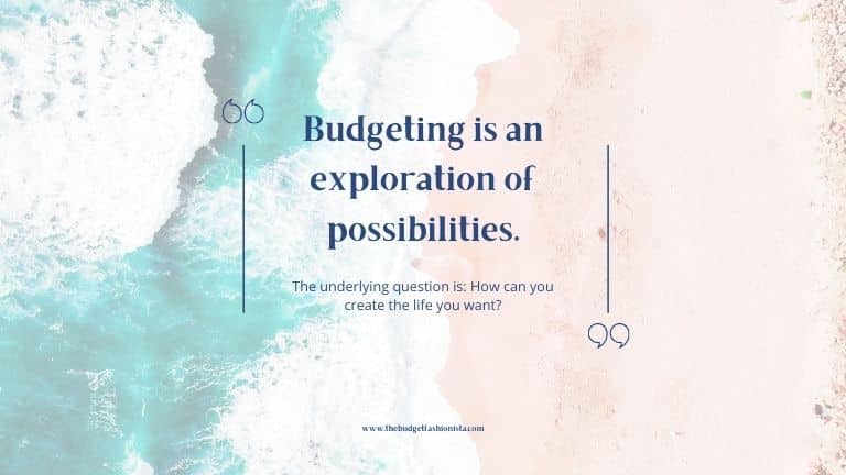 Budgeting quote on beach background.