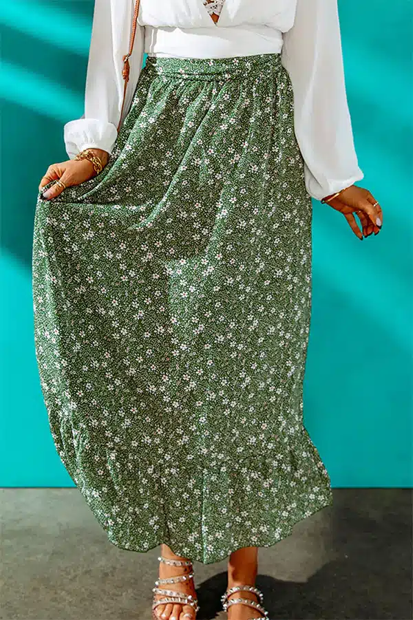 Green floral maxi skirt from Evaless.