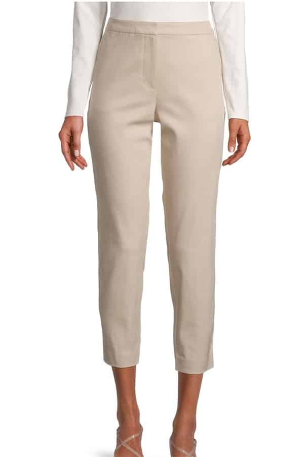 Close up of crop pants in beige. 