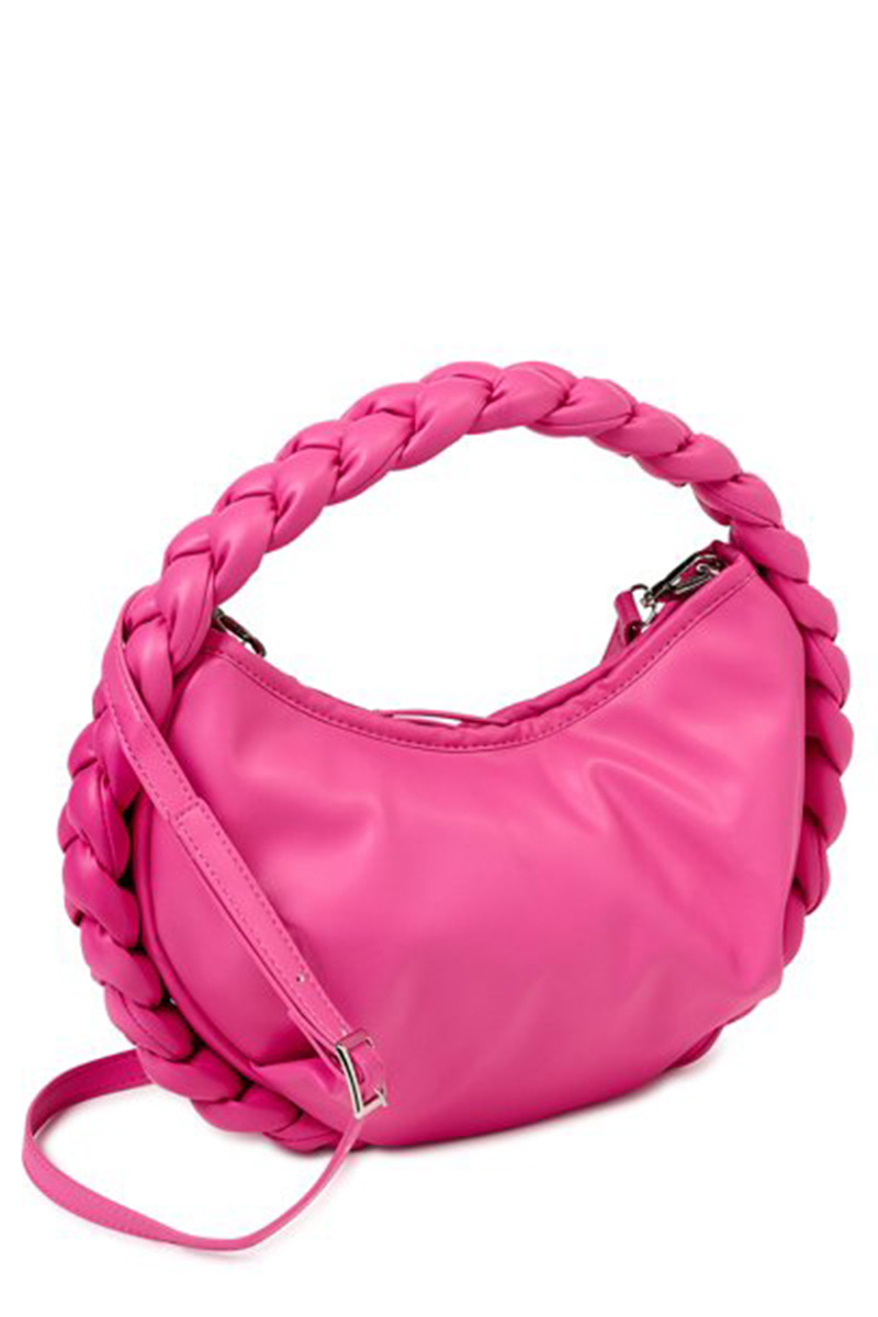 Hot pink crossbody bag from Walmart with braided strap.