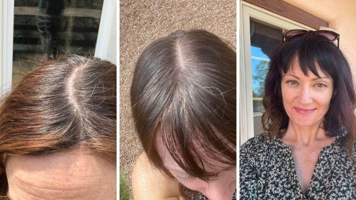 Collage of three hair photos showing varying levels of gray hair.