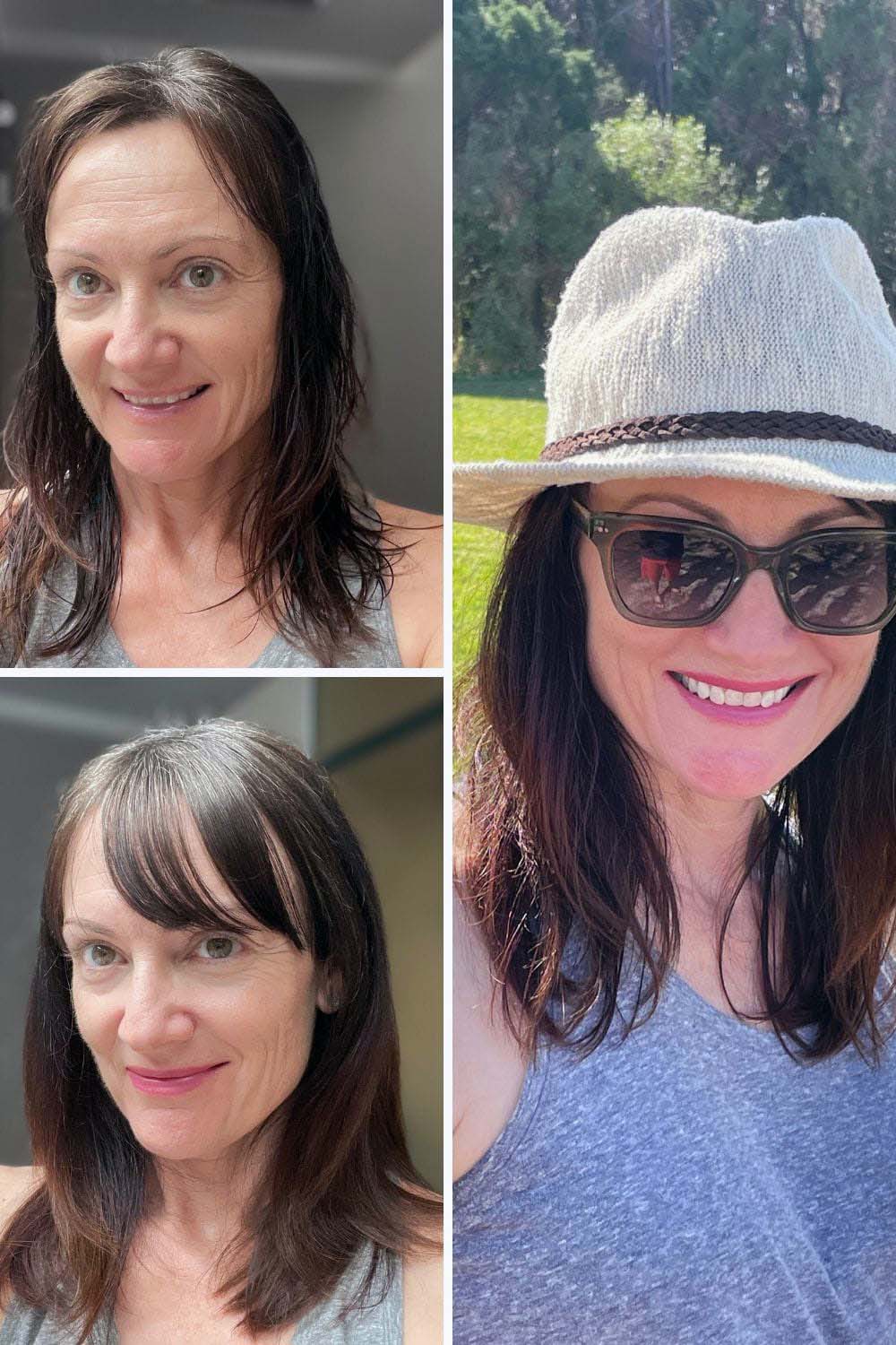 Three photos of woman, with and without CC cream. 