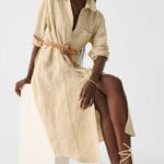 Casual fashion over 50 collection includes this beige linen shirt dress.