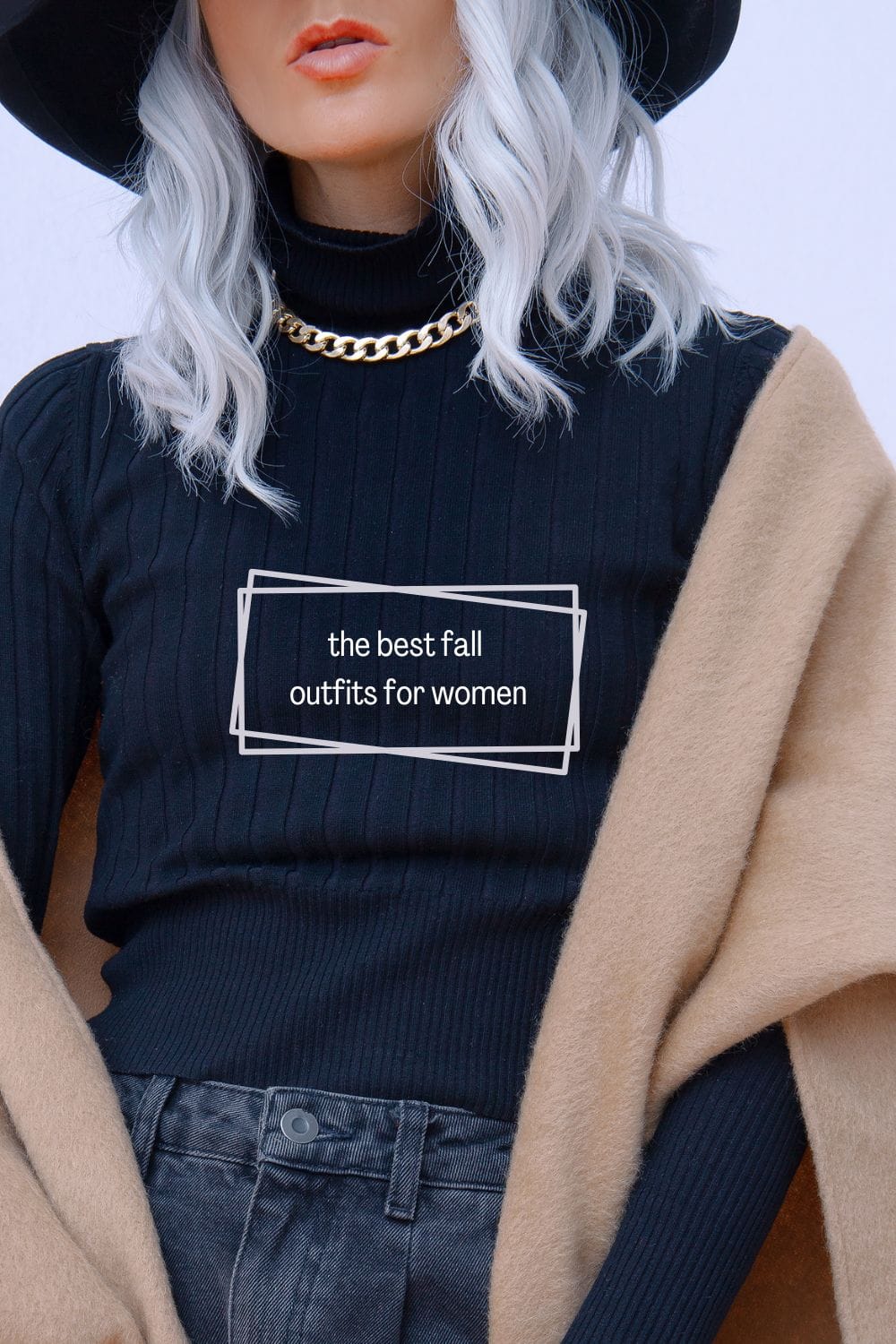 Close up of woman wearing sweater with text overlay that reads: the best fall outfits for women.