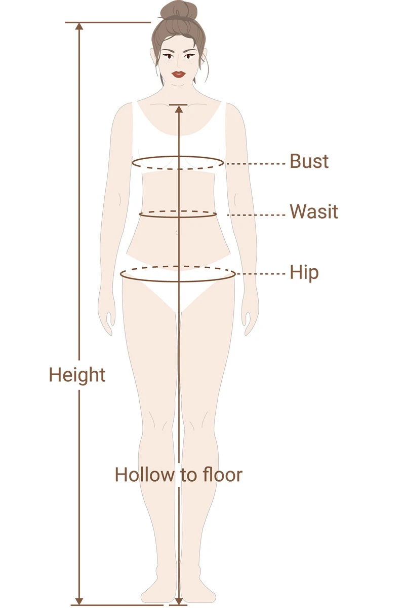 Diagram of how to measure for custom bridesmaid dress.