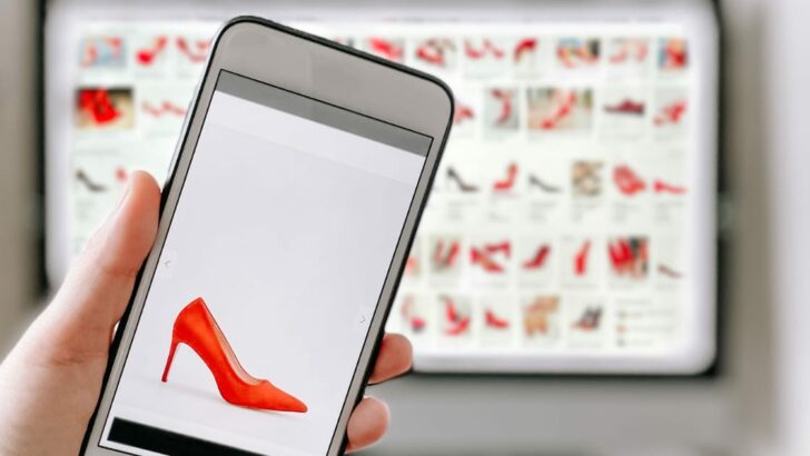 View of smartphone while user shops online.