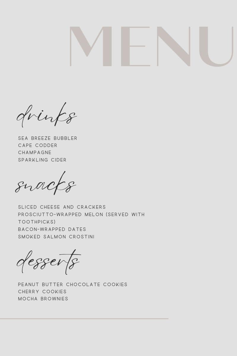 8 Essentials for a Stylish New Year's Eve Party 2 Custom menu for New Year's Eve party.