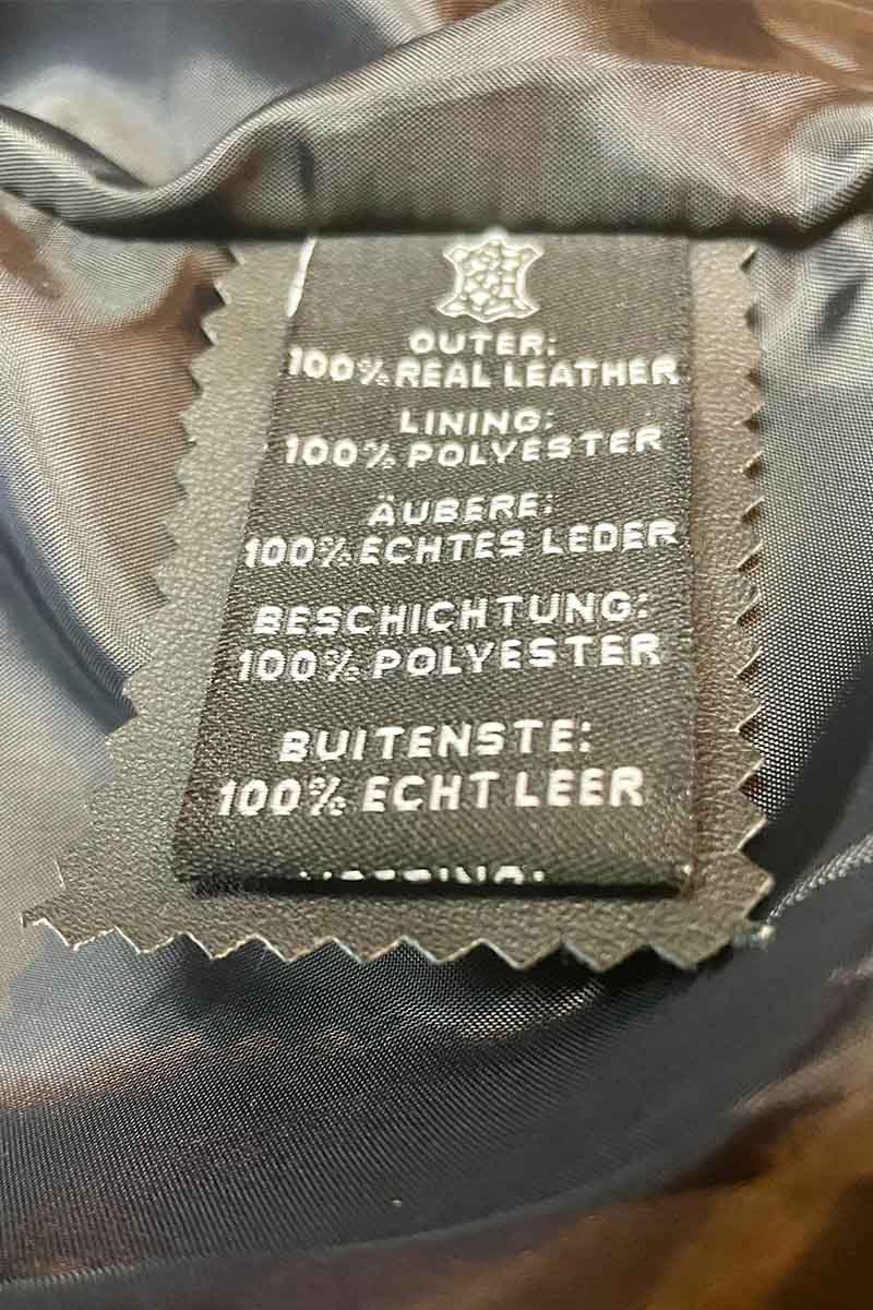 Leather Moto Jacket: Where to Get One for Less (Fanjackets Review) 2 Tag inside leather moto jacket.