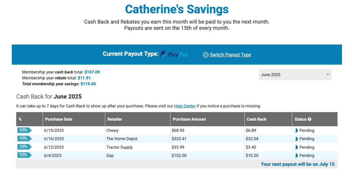 Screenshot of Freeshipping.com account activity.