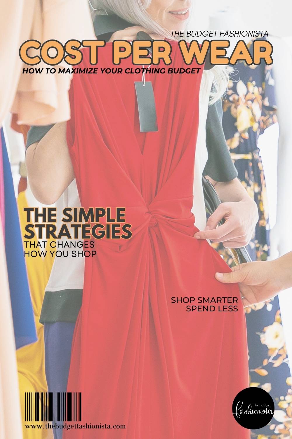 Woman holding red dress while shopping in boutique