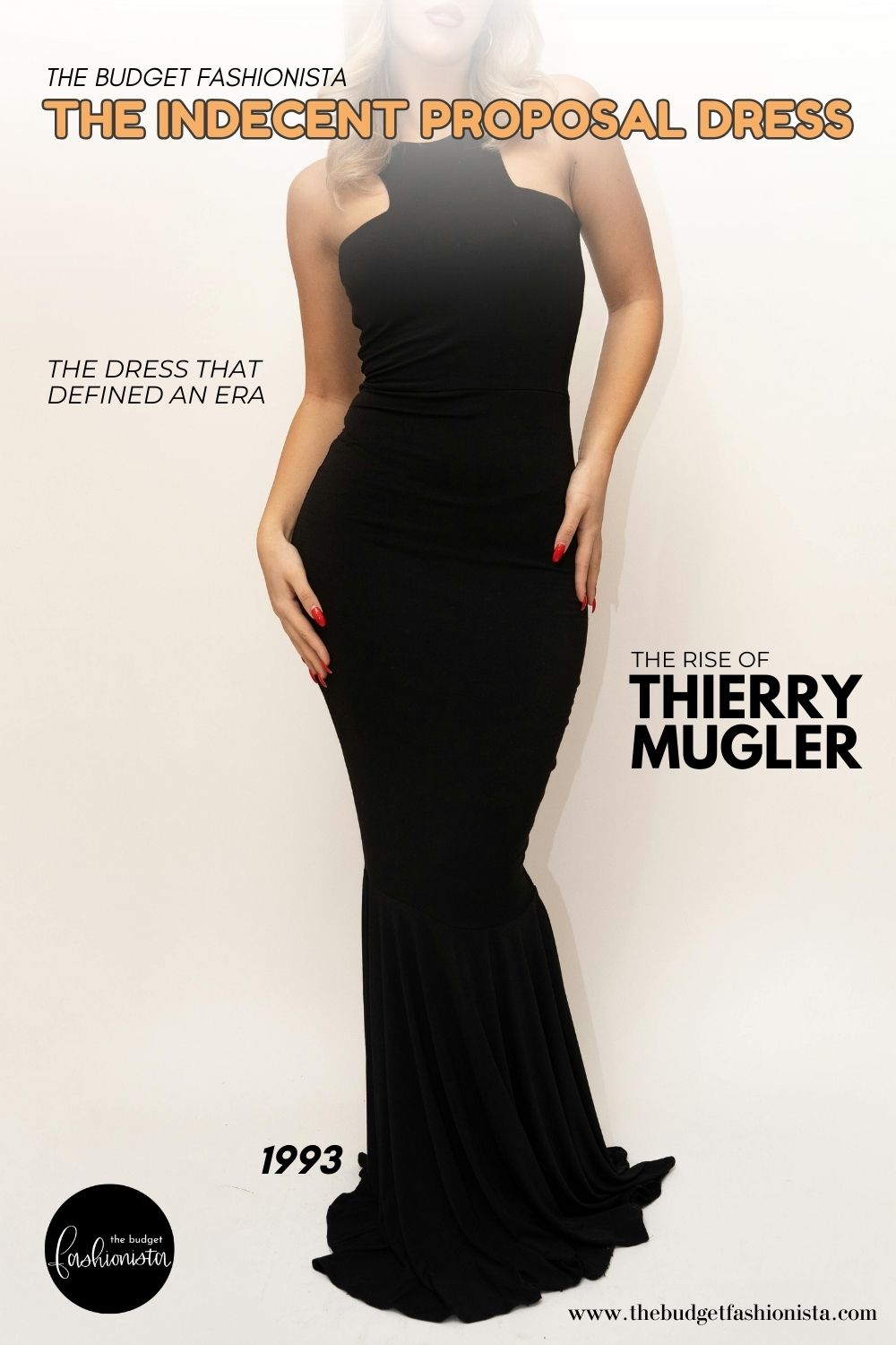 Black one shoulder evening gown inspired by 1993 style