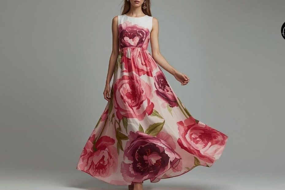 Pink floral maxi dress flowing