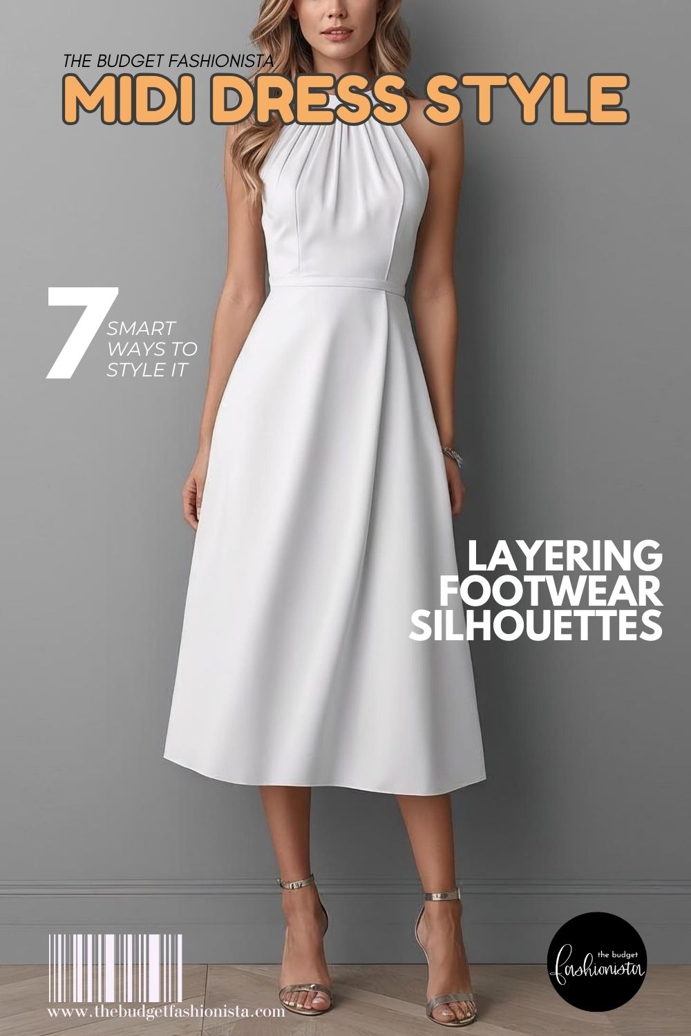 Midi dress styling guide with overlay text