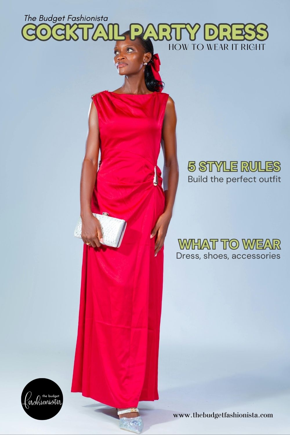 Woman wearing red cocktail party dress