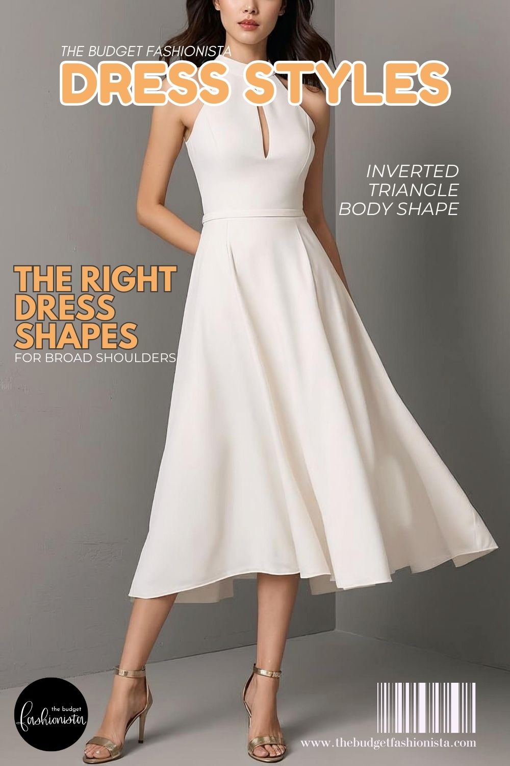 White halter dress styled for inverted triangle body shape