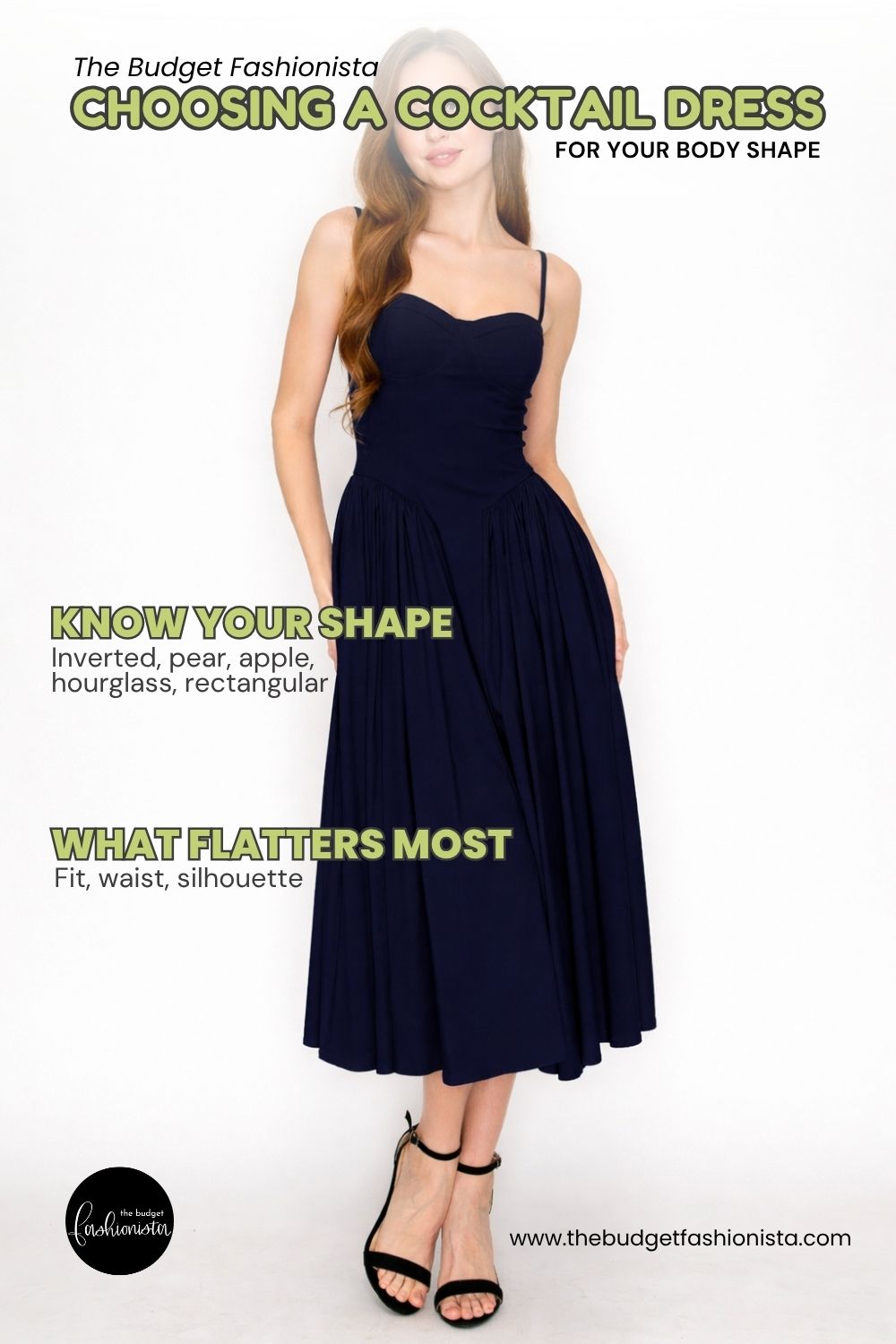 Navy cocktail dress for body shape guide