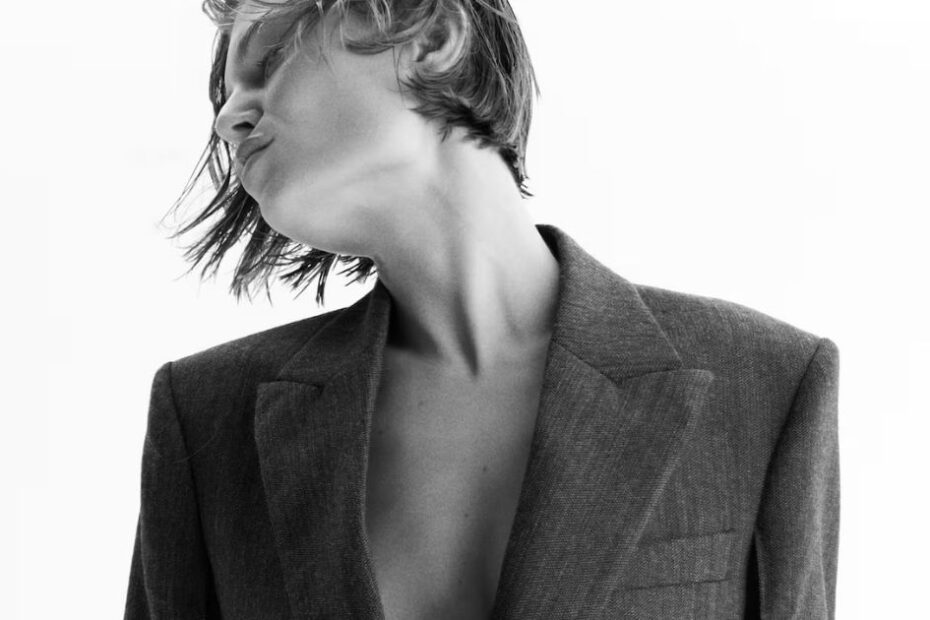Model wearing H&M studio blazer