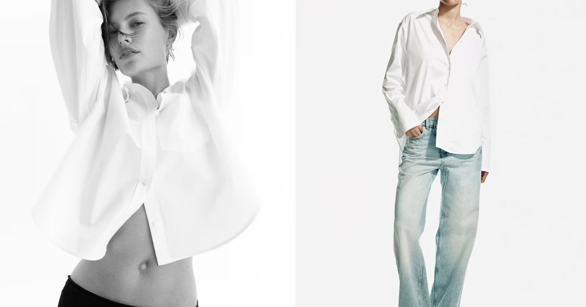 H&M cotton poplin button shirts collage