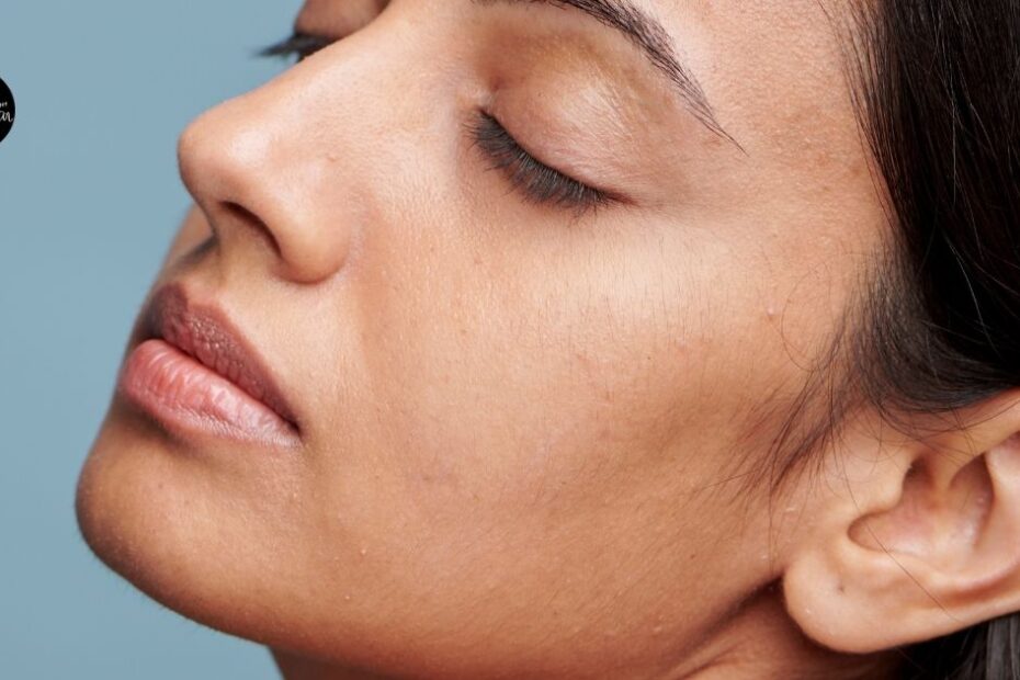 Woman with smooth clear skin closeup