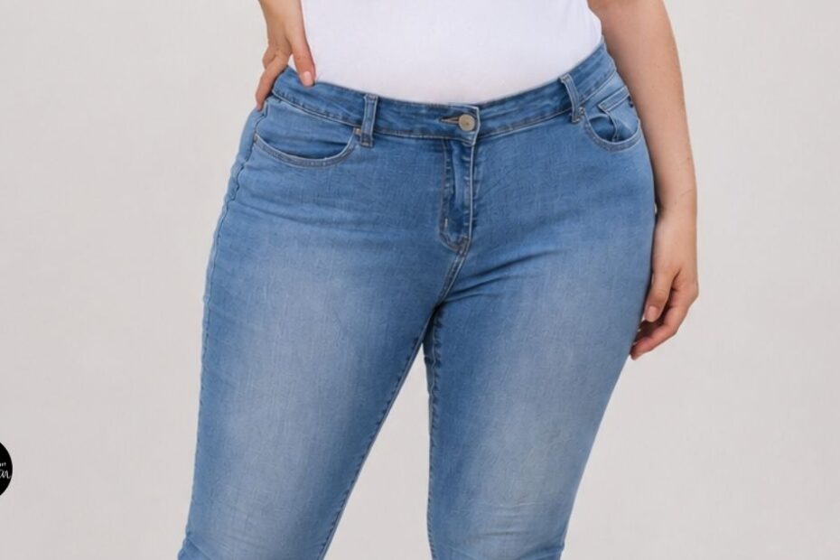 Close view of plus-size skinny jeans
