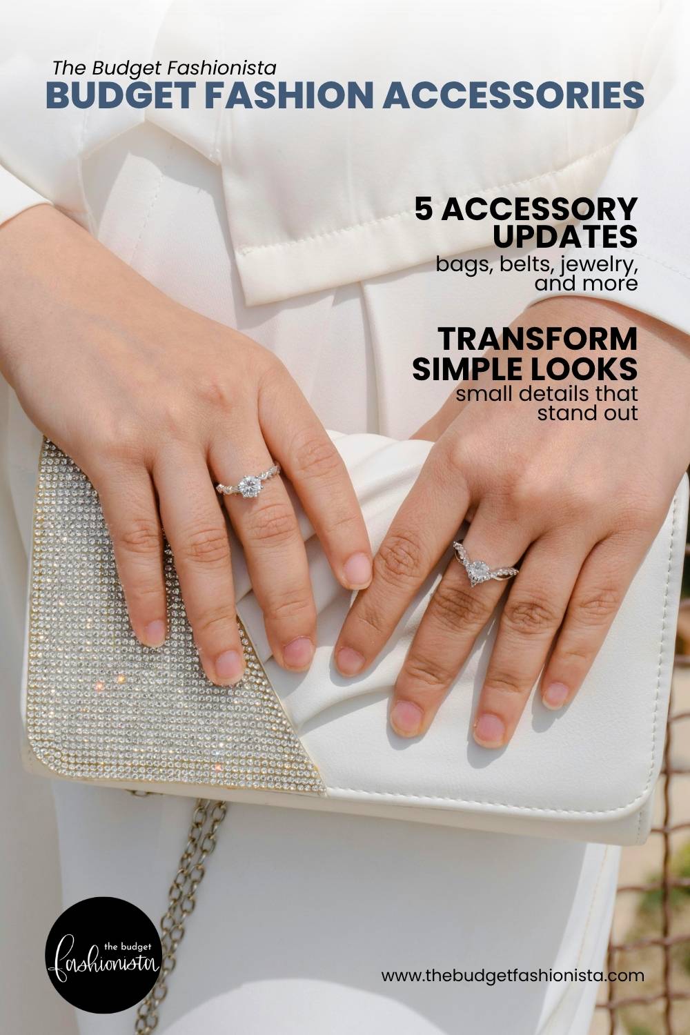 Budget fashion accessories with white clutch bag