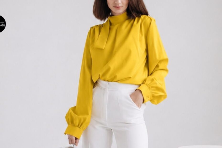 Yellow blouse with white trousers