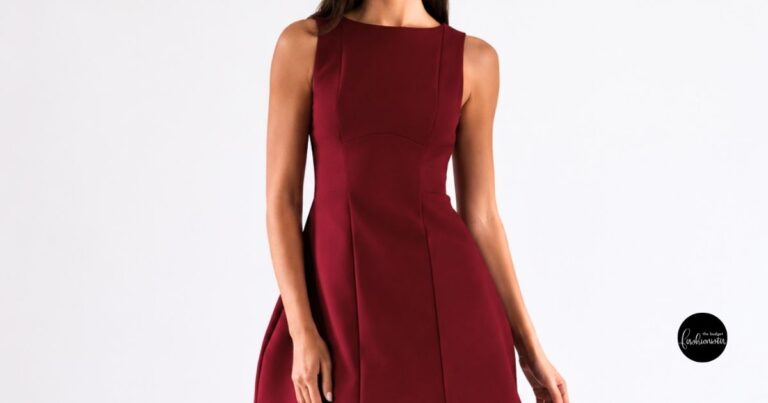 Burgundy dress with flared silhouette
