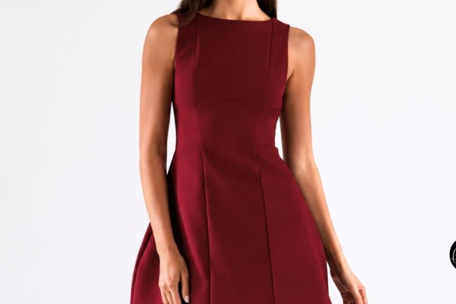 Burgundy dress with flared silhouette