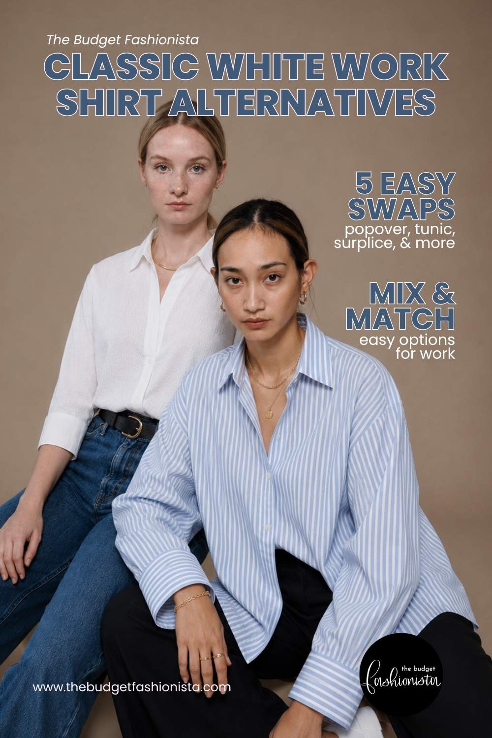 5 alternatives to the classic white work shirt 1 Two women wearing office shirts